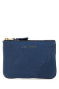 Women's Blue Leather Pouch Navy Cowhide Beauty Case