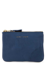 Women's Blue Leather Pouch Navy Cowhide Beauty Case