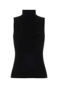 Women's Ribbed Knit Tank Top Black Viscose Polyester Nylon Tops