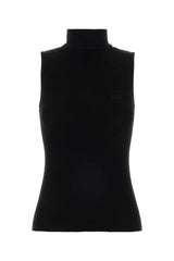 Women's Ribbed Knit Tank Top Black Viscose Polyester Nylon Tops