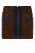 Women's Suede Block-Stripe Mini Skirt Brown Bovine Leather