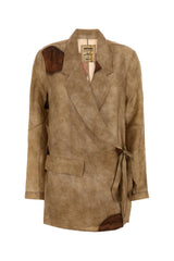 Women's Printed Twill Blazer Beige Viscose Cupro Blazers