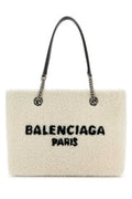 Women's Shearling Logo Tote White