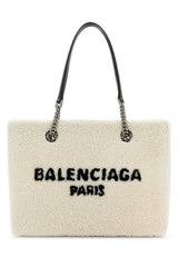 Women's Shearling Logo Tote White