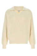 Men's Cream Cotton Blend Sweater Chalk Beige Elastane Nylon