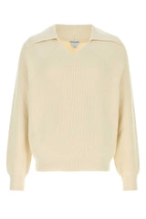 Men's Cream Cotton Blend Sweater Chalk Beige Elastane Nylon