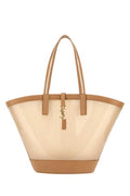 Women's Two-Tone Vinyl And Leather Tote Beige Polyurethane