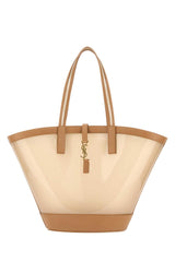 Women's Two-Tone Vinyl And Leather Tote Beige Polyurethane