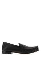 Women's Gathered Leather Moccasin Black Bufalo