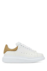 Women's White Leather Sneakers With Beige Heel Whitetrench