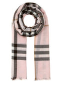 Unisex Check Wool-Silk Blend Scarf Pink
