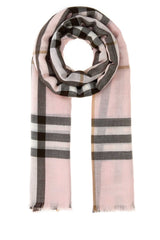 Unisex Check Wool-Silk Blend Scarf Pink