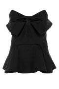 Women's Satin Bow Bustier Top Black Corset Bodysuits