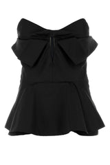 Women's Satin Bow Bustier Top Black Corset Bodysuits