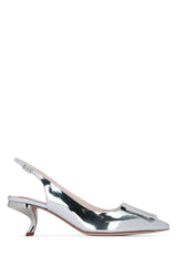 Women's Virgule Sling Slingback Silver Leather Flats