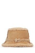 Women's Shearling-Lined Bucket Hat Beige Suede With Sherpa