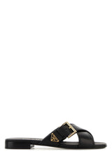 Women's Leather Crossover Slide Black