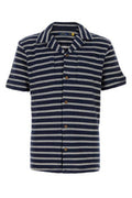 Men's Striped Knit Shirt Navy Cotton Polyester Viscose