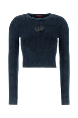 Women's Ribbed Cotton Crew-Neck T-Shirt Navy