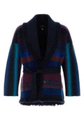 Men's Embroidered Cashmere Blend Cardigan Navy Viscose Cotton