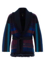 Men's Embroidered Cashmere Blend Cardigan Navy Viscose Cotton