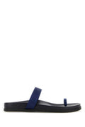 Women's Dark Blue Satin Thalia Thong Slippers Navy Flat Shoes