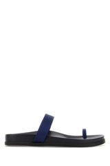Women's Dark Blue Satin Thalia Thong Slippers Navy Flat Shoes