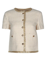 Women's Metallic-Trimmed Tweed Jacket Beige Polyester
