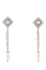 Women's Embellished Metal Earrings Crysilver Brass Glass