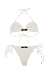 Women's Bikini Cream Crocheted Open Weave Swimwear