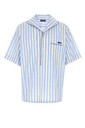 Men's Striped Poplin Shirt Blue Cotton Silk