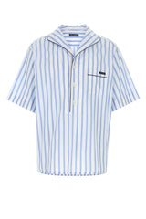 Men's Striped Poplin Shirt Blue Cotton Silk