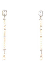 Women's Embellished Metal Earrings Pearlsilver Brass Glass