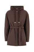 Women's Quilted Stretch Nylon Down Jacket Brown Elastane