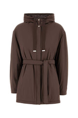 Women's Quilted Stretch Nylon Down Jacket Brown Elastane