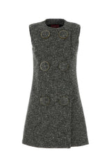 Women's Wool-Blend Melange Dress Gray Nylon Elastane