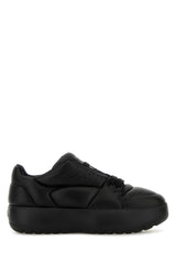 Women's Black Leather Puffer Sneakers