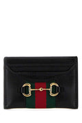 Women's Leather With Horsebit Detail Card Case Black Wallet