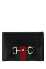 Women's Leather With Horsebit Detail Card Case Black Wallet