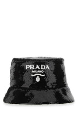 Women's Sequin-Embellished Bucket Hat Black Viscose Silk