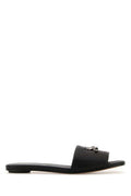 Women's Black Leather Slippers Blacksilver Flat Shoes