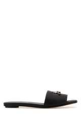 Women's Black Leather Slippers Blacksilver Flat Shoes