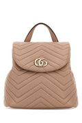 Women's Chevron-Quilted Leather Backpack Beige Nappa