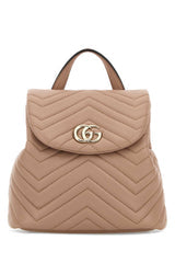 Women's Chevron-Quilted Leather Backpack Beige Nappa
