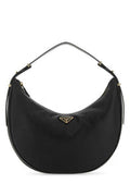 Women's Curved Vitello Leather Shoulder Bag Black Calfskin