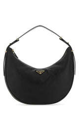 Women's Curved Vitello Leather Shoulder Bag Black Calfskin