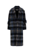 Women's Plaid Mohair Blend Coat Navy Wool Nylon