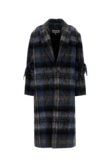 Women's Plaid Mohair Blend Coat Navy Wool Nylon