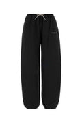 Women's Tech Jersey With Rhinestone Drawcord Joggers Black Cotton Nylon
