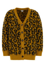 Women's Leopard Cardigan Yellow Wool Mohair Nylon